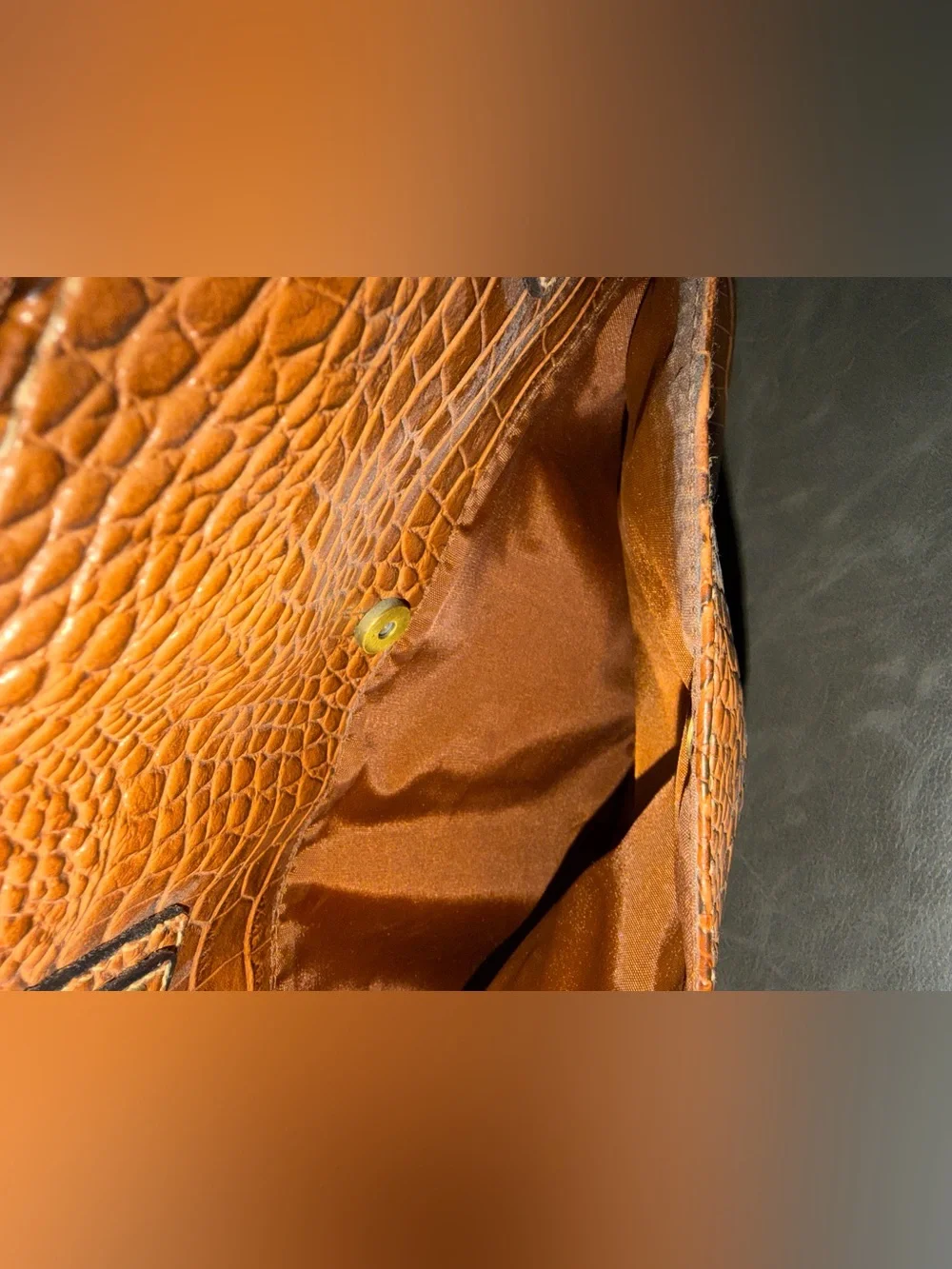 Croc-Embossed Brown Tote Bag - Classic Leather Look